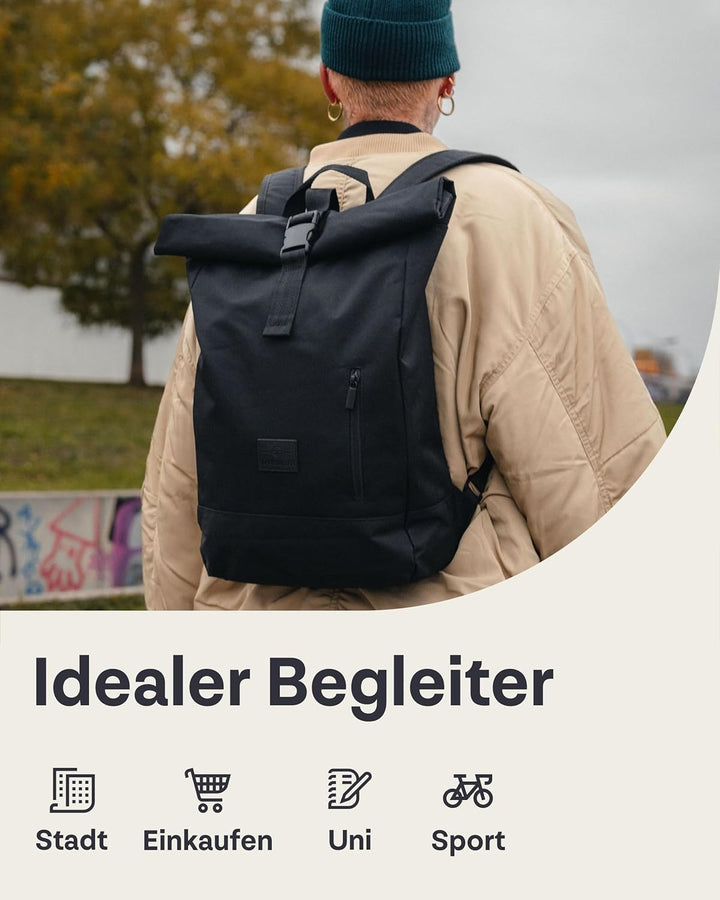 Johnny Urban Rucksack Damen & Herren Weiss - Robin Medium - Rolltop Mit Laptopfach für Uni Business