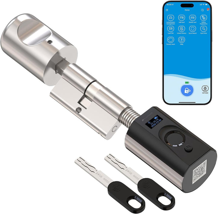 VisorTech Türschloss, Bluetooth: Elektronischer Tür-Schliesszylinder mit Fingerabdruck, Transponder