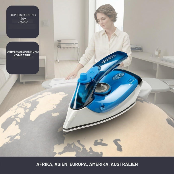 BLACK+DECKER BXIR1000E – Reise-Dampfbügeleisen | 1000W | Dualspannung 120V/240V | Dampfstoss 50 g/Mi