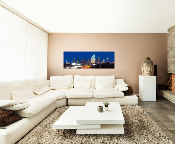 Paul Sinus Art Panoramabild auf Leinwand und Keilrahmen 150x50cm Texas Skyline Strasse Lichtspuren N