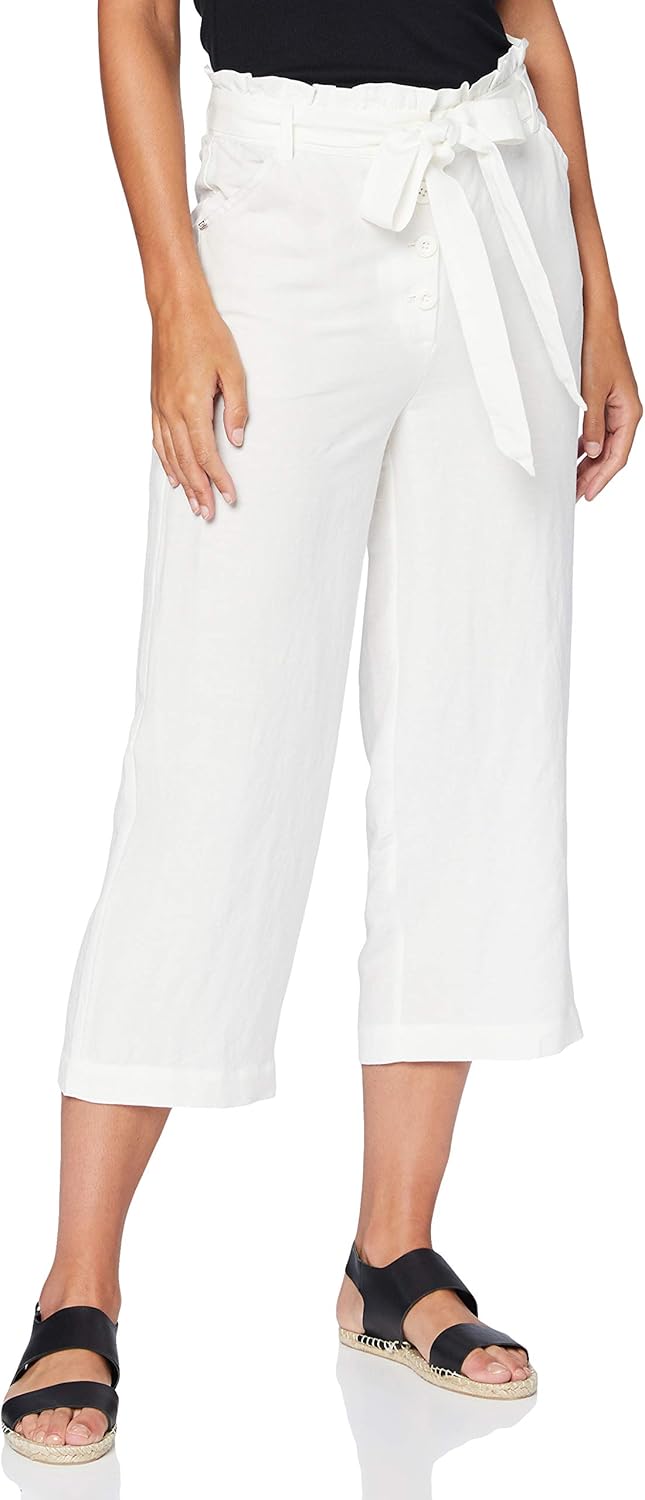 Superdry Damen Eden Linen Trouser Hose 26 Elfenbein (Chalk White Fu4), 26 Elfenbein (Chalk White Fu4
