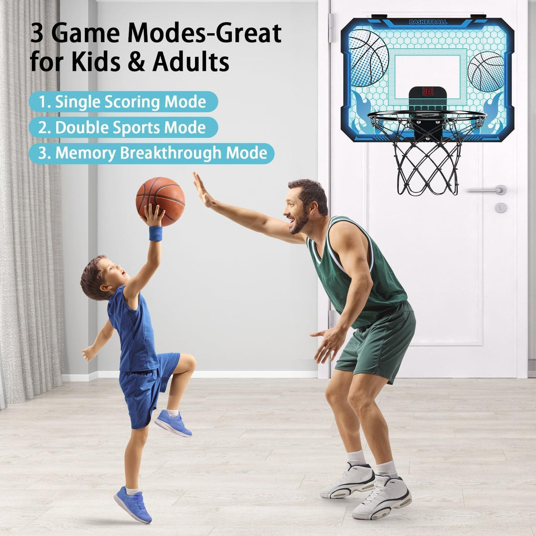 Indoor-Basketballkorb für Kinder mit 7 farbigen LED-Lichtern, Fernbedienung, Halterung über der Tür,