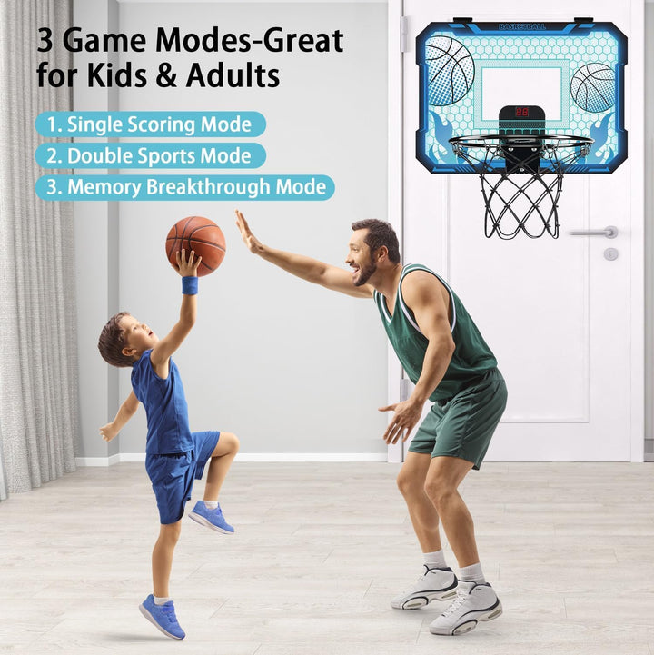Indoor-Basketballkorb für Kinder mit 7 farbigen LED-Lichtern, Fernbedienung, Halterung über der Tür,