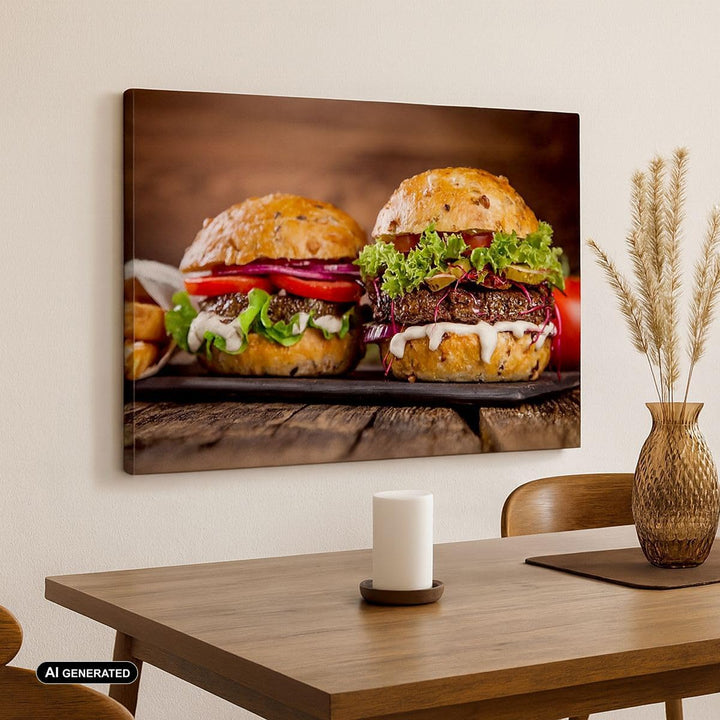 Bilder auf Leinwand 100x70cm Leinwandbild Amerikaner Hamburger Essen Barbecue Gross Wanddeko Bild Sc
