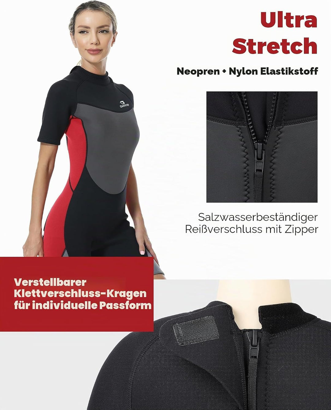 Owntop Neoprenanzug kurz Herren &amp; Damen, 3/2 mm Neopren Wetsuit für Tauchen, Surfen, Schwimmen und K