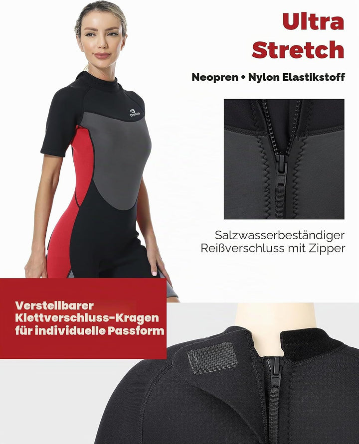 Owntop Neoprenanzug kurz Herren &amp; Damen, 3/2 mm Neopren Wetsuit für Tauchen, Surfen, Schwimmen und K