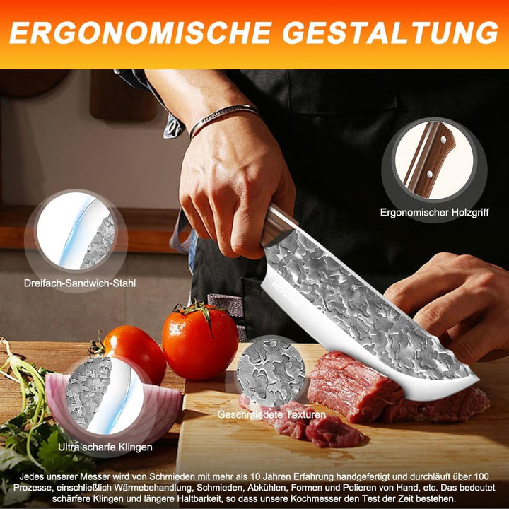 KEPEAK 4-Teilig Profi Metzgermesser Set mit Filetiermesser & Hackmesser & Ausbeinmesser und Schleifs