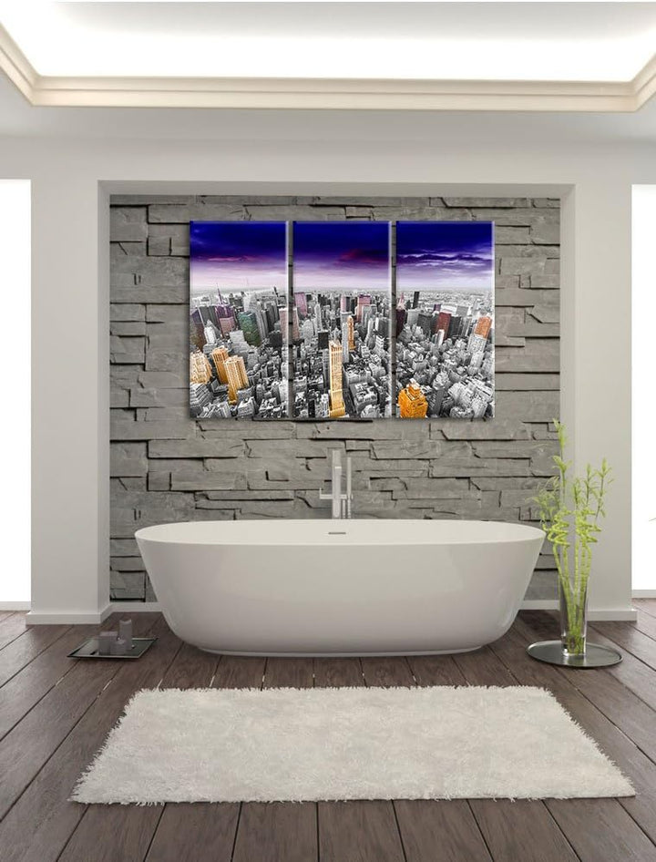 Pixxprint Skyline New York / 3-Teilig/Gesamtmass 120cm Leinwandbild bespannt auf Holzrahmen/Wandbild