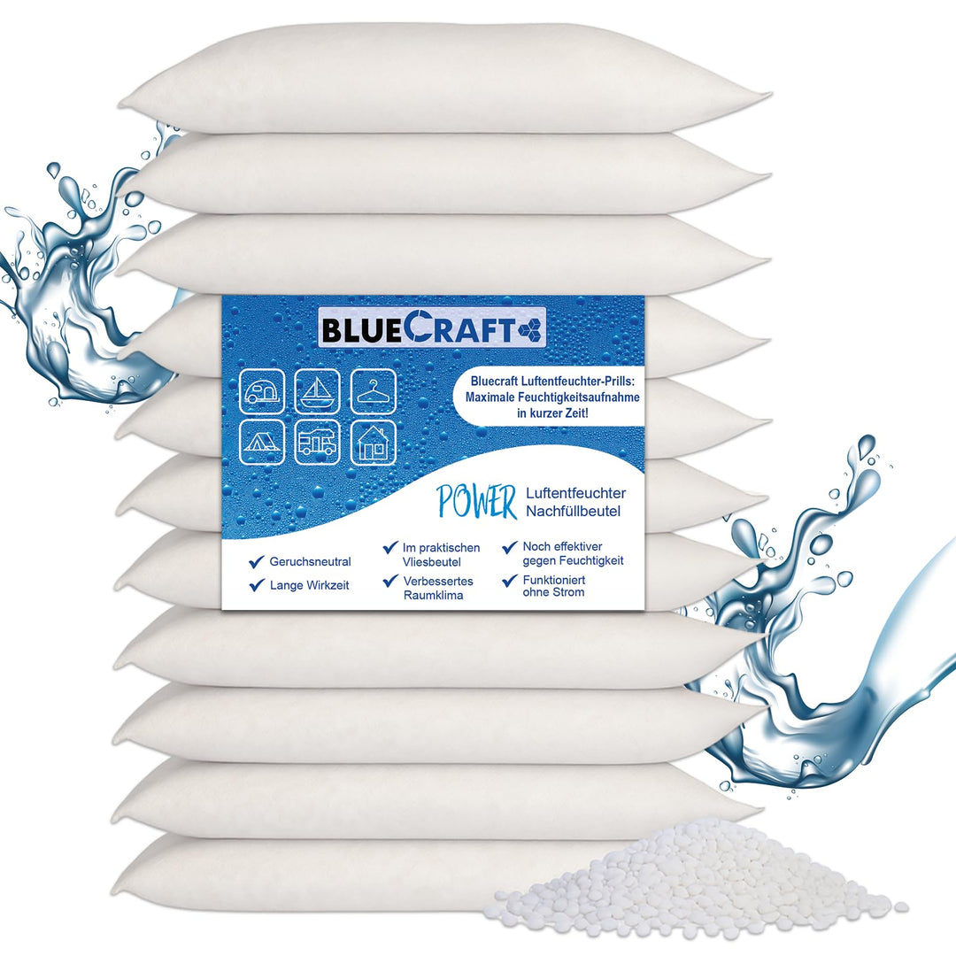 Bluecraft - 10x 1kg Luft-Entfeuchter Granulat Nachfüllpack im Vliesbeutel Raumentfeuchter ohne Strom