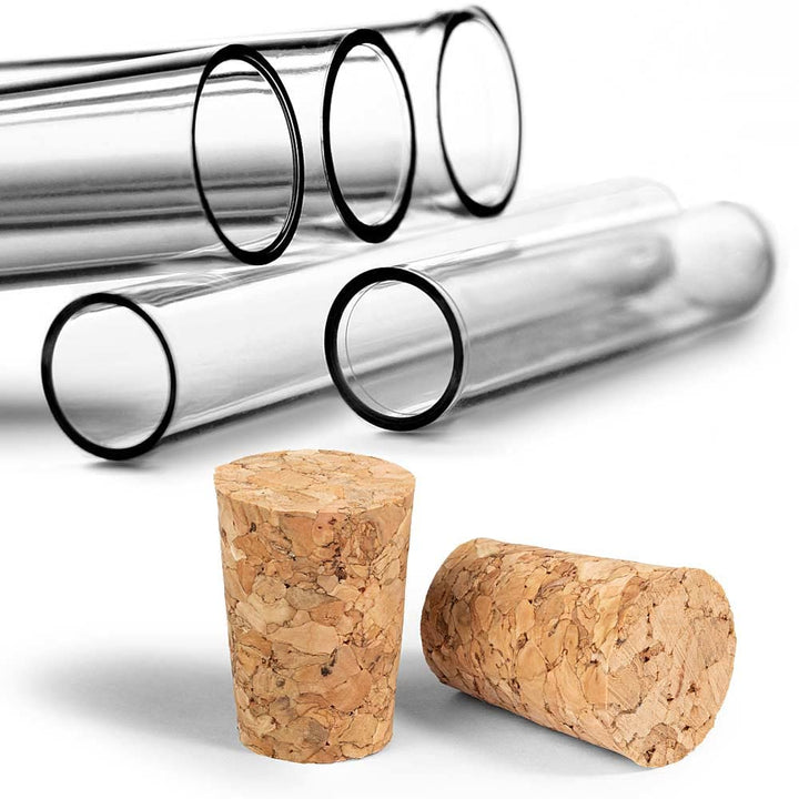 Tuuters 100x Kunststoff Reagenzgläser mit Korken Verschluss Presskorken Reagenzröhrchen (105 x Ø17mm