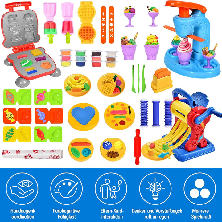 Herenear 46 Stück Knete Set Knetwerkzeug für Kinder, Knete Zubehör Kitchen Creations Eismaschine Bur