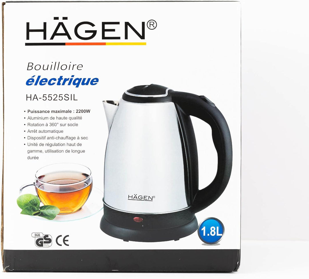 Hagen - Edelstahl - Elektrischer - Kabelloser Wasserkocher - 1.8L HAGEN HA5525-SIL-Silver, Silver
