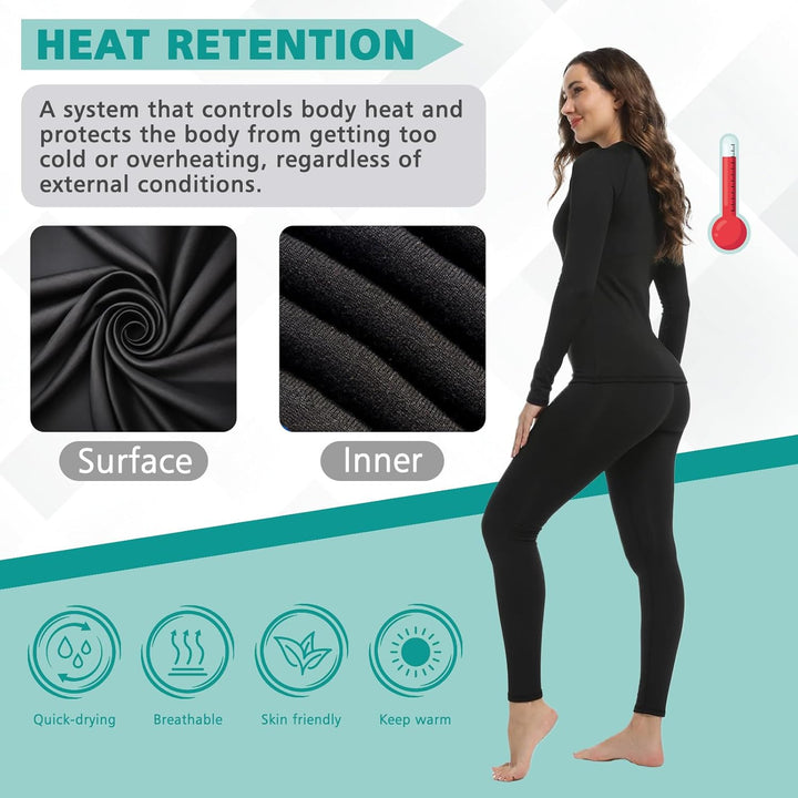 Hyeek Thermounterwäsche Damen, Warme Funktionsunterwäsche Skiunterwäsche Set Frauen mit Innenfleece