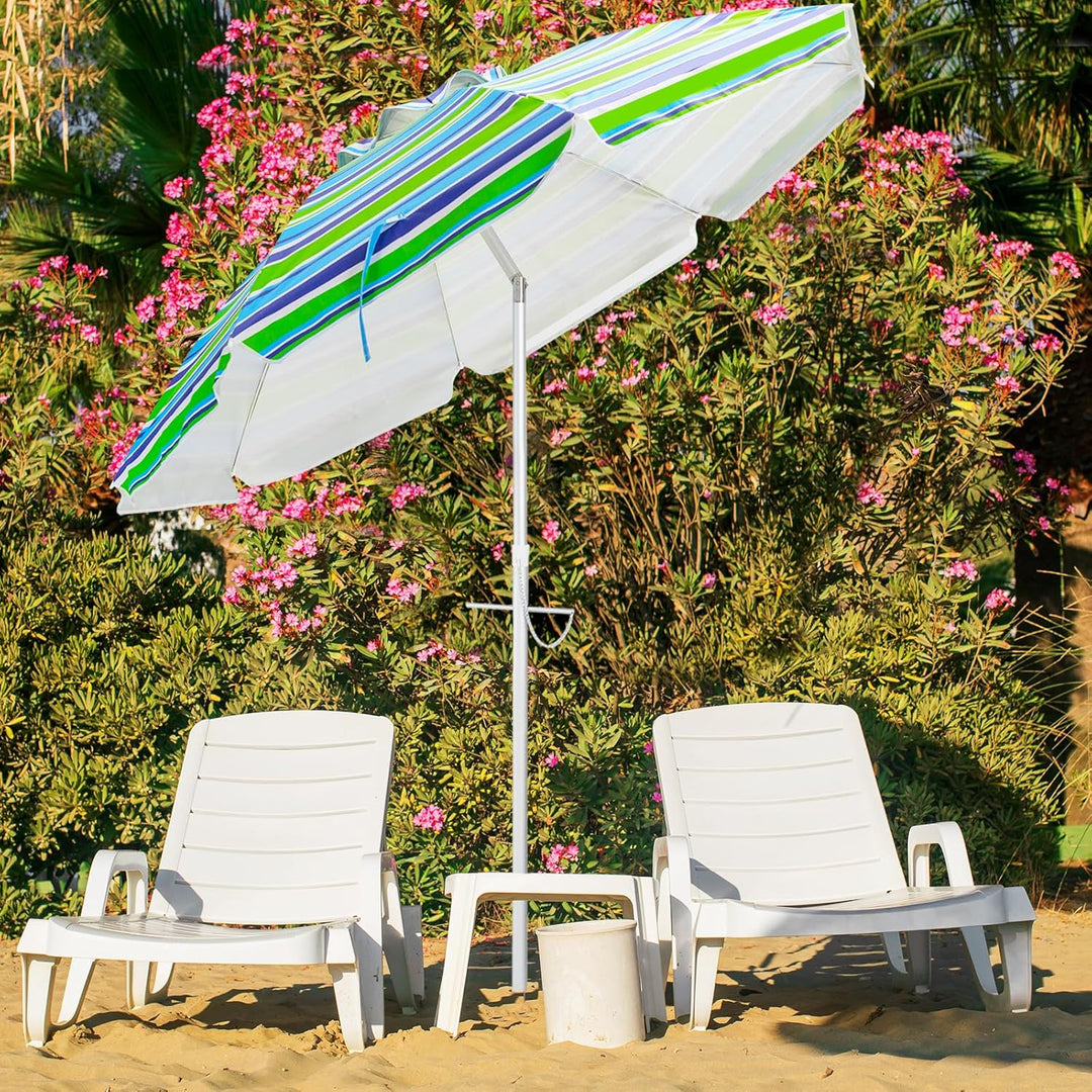GOPLUS Strandschirm, Sonnenschirm um 30° knickbar, Gartenschirm UV 50+, Tischschirm mit Bodenhülse,