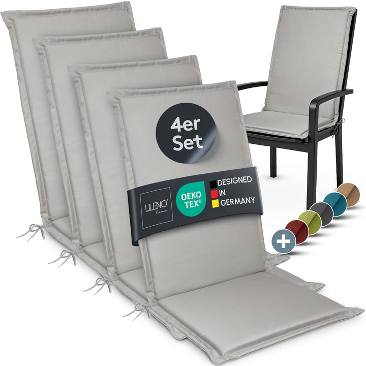 LILENO HOME Gartenstuhl Auflagen [4er Set - Hochlehner] in Grau - Bequeme Liegen als Sitzauflagen fü