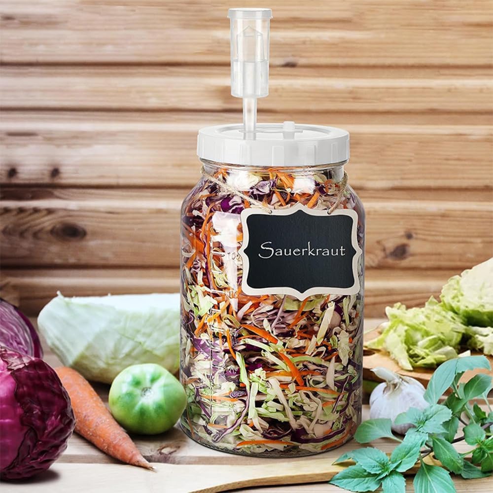 Fermentierglas 2 Stück 64oz - Luftdichter Kimchi Behälter mit Doppeldeckel, Messskala, Ideal für Sau