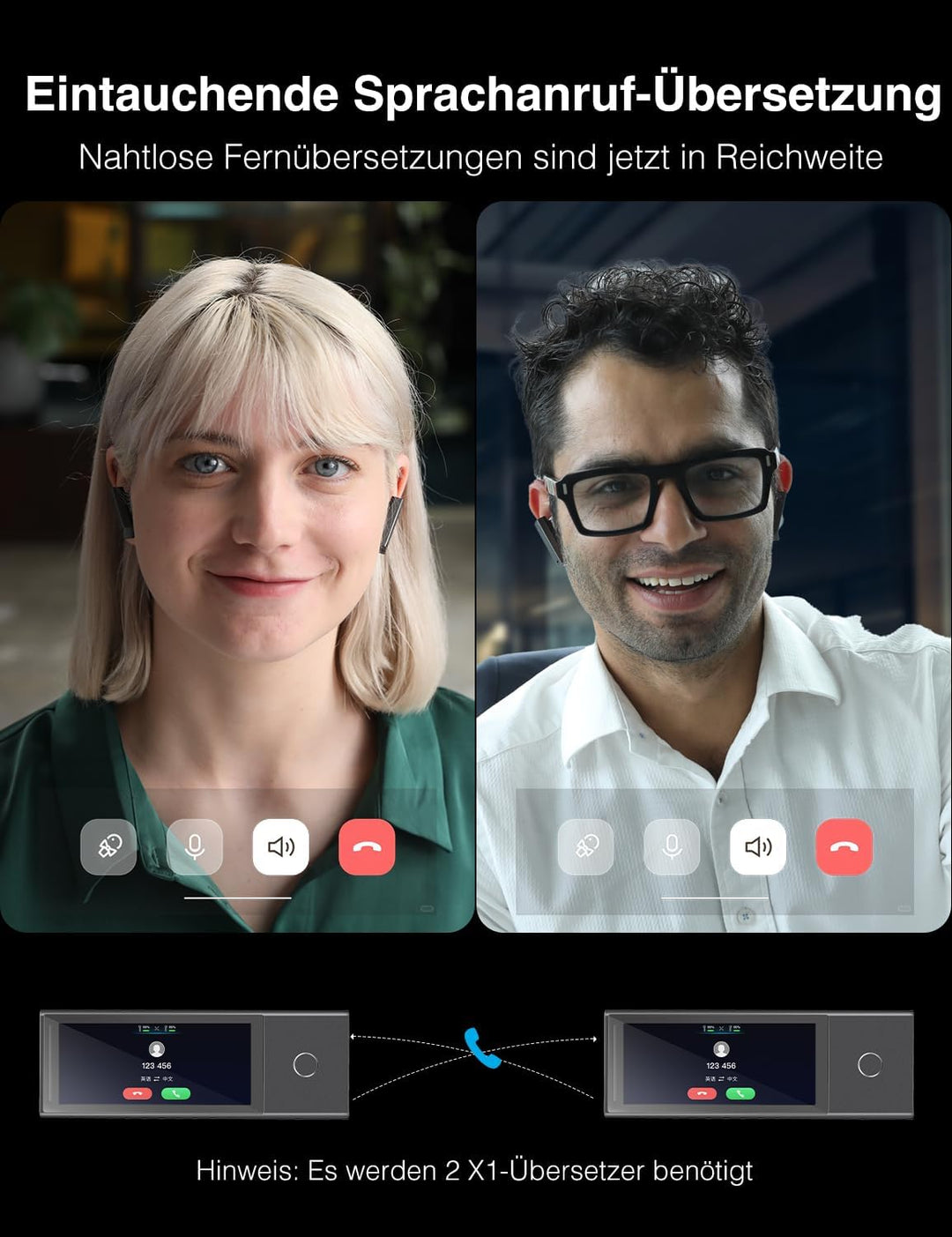 Timekettle X1 AI Dolmetscher-Hub, 40-Sprachen Zwei-Wege-Übersetzer-Ohrhörer mit Sprachanrufe aus der