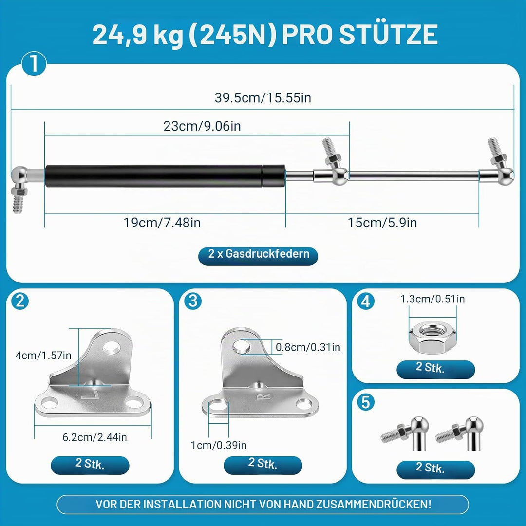 2 Stück Gasdruckfeder 380mm 245N/25Kg,L-Förmigen,Gasdruckdämpfer,Stossdämpfer Für Werkzeugkasten Woh