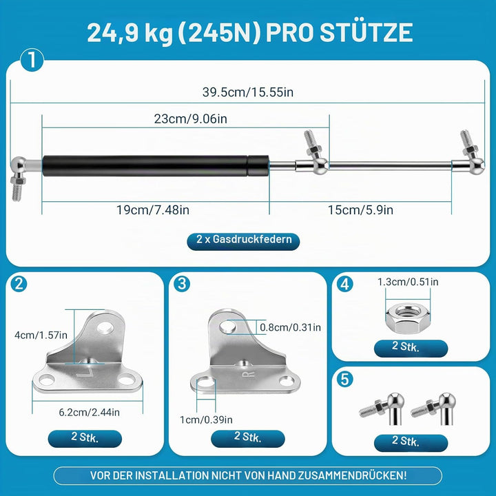 2 Stück Gasdruckfeder 380mm 245N/25Kg,L-Förmigen,Gasdruckdämpfer,Stossdämpfer Für Werkzeugkasten Woh