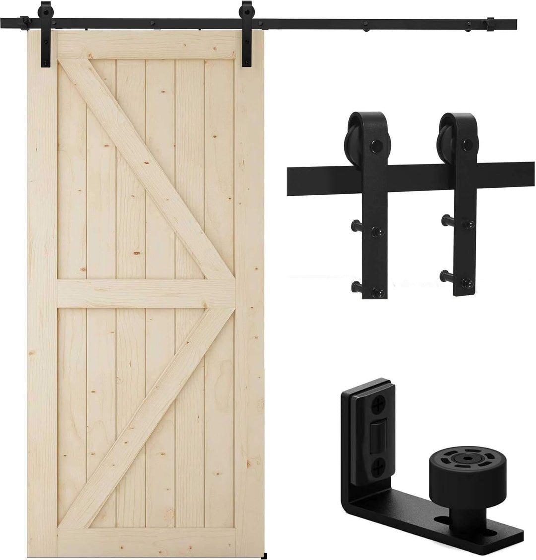 TSMST 200cm Schiebetürsystem Komplett-Set für Schiebetüren mit Bodenführung Schwarz Schienen-Kit Pas