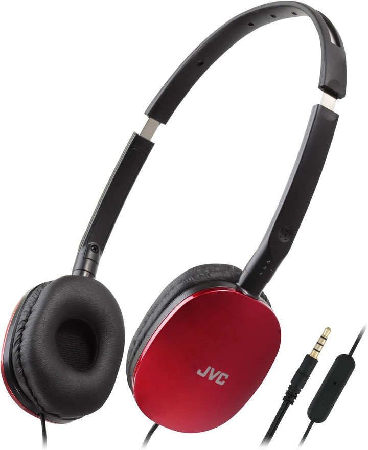 JVC HA-S160M-R - Flats Faltbarer und kompakter Kopfhörer in Glossy Trendfarbe, mit Schalter für Mikr