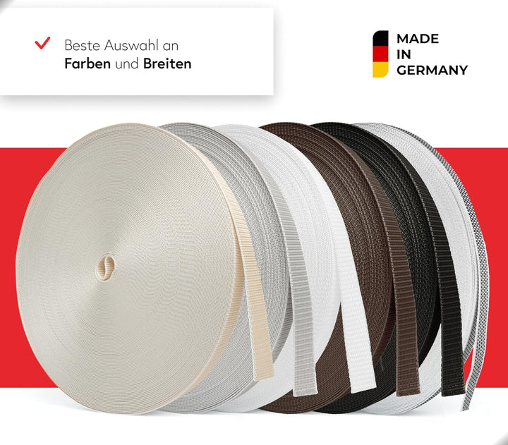 BAUHELD® 50m Rolladengurt 14mm 18mm 20mm 23mm [Made in Germany] Für Rolläden an Türen &amp; Fenster geei