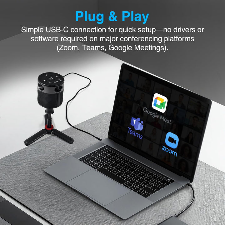 PANOCORE360 All-in-One Konferenzkamera – 360°-Konferenzkamera für PC und Mac, mit Lautsprecher und M