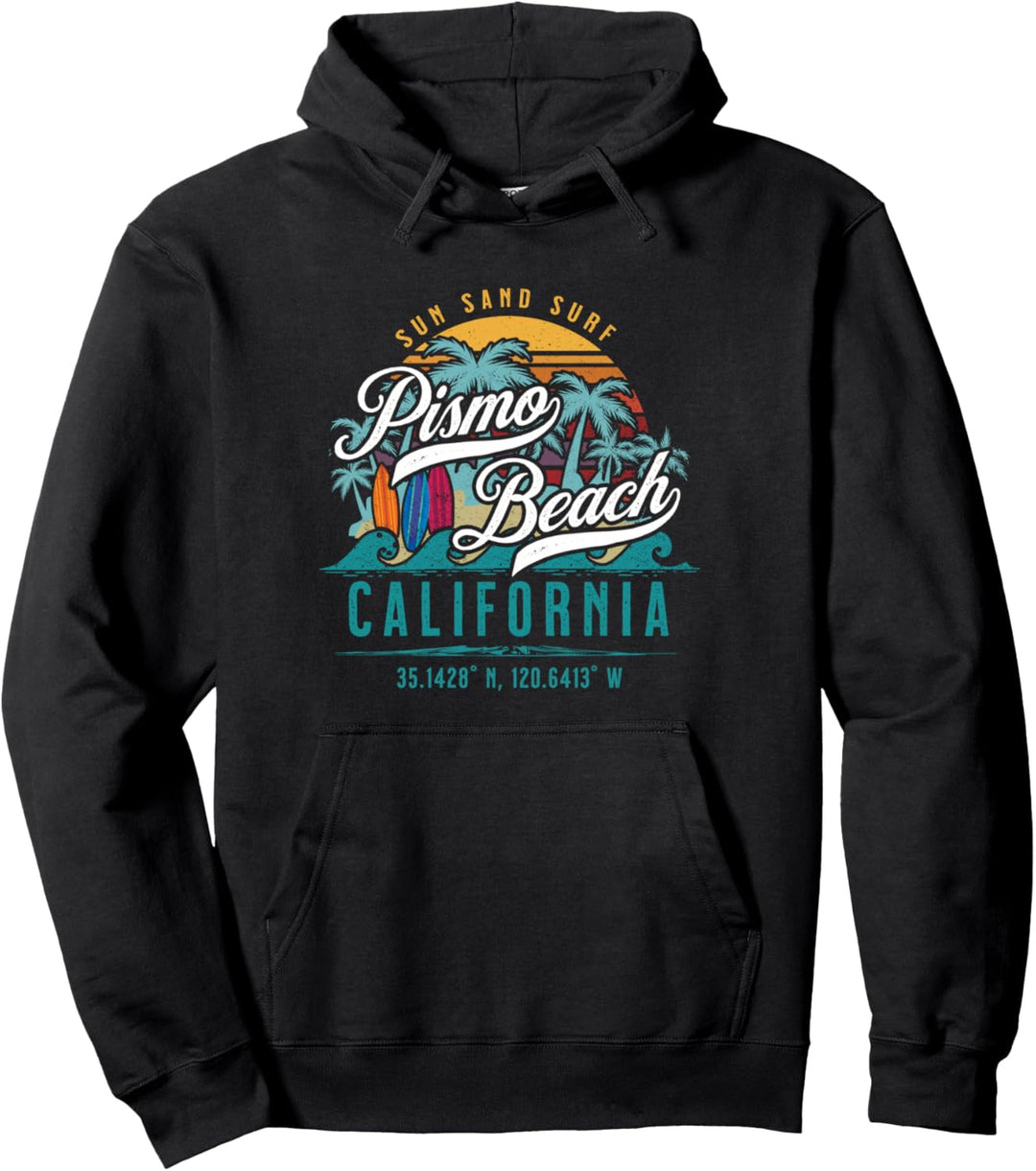 Retro Pismo Beach California Sun Sand Surf Palm Trees Gift Pullover Hoodie