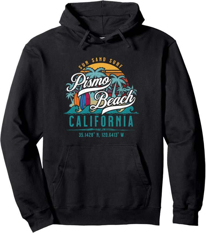 Retro Pismo Beach California Sun Sand Surf Palm Trees Gift Pullover Hoodie