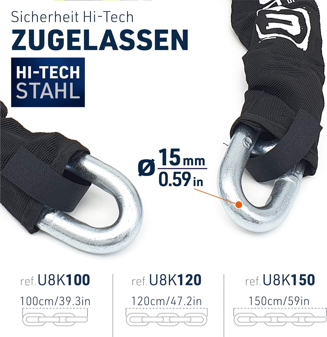 URBAN U8K120 Kettenschloss Motorrad Motorradschloss Vorhängeschloss und Kette, Sicherheit 20/20 mit