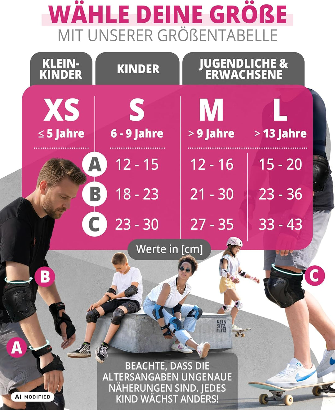 SKATEWIZ Kinder Protektoren Set Schoner - Inliner Knieschoner Kinder – Schützer Set [6er] für Kinder