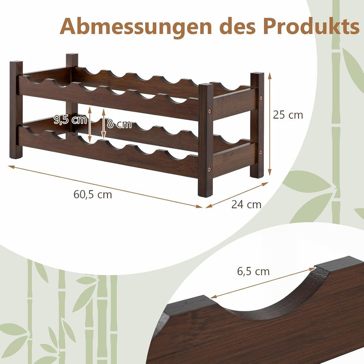 COSTWAY Weinregal Bambus für 12 Flaschen, Flaschenregal mit 2 Etagen, Flaschenhalter für Keller, Küc