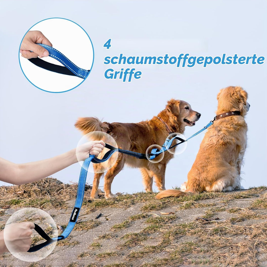 PetBonus Hundeleine Doppelleine für 2 Hunde, Keine Verwicklung Leine für 2 Hunde Gross, Verstellbar