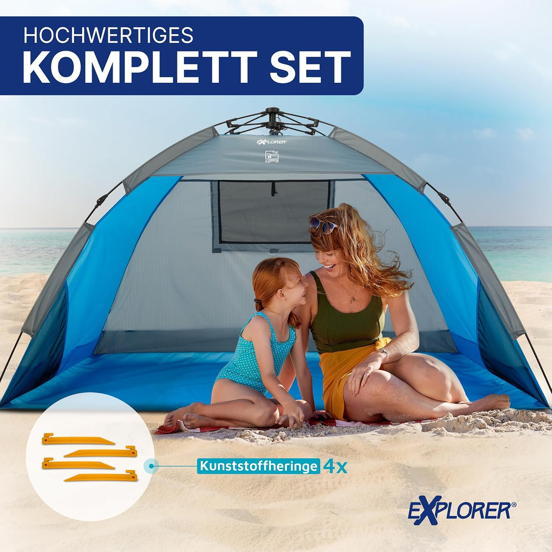 EXPLORER Automatik Strandmuschel mit UV Schutz 80+ [190x100x110cm] kleines Packmass leicht und schne