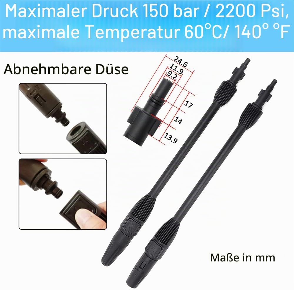Variable Strahllanze Düse für Hochdruckreiniger und Drehlanzendüse kompatibel mit Bosch, Black &amp; Dec