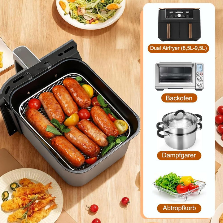 YQL Airfryer Zubehör Grosse Grillrost für COSORI Heissluftfritteuse 2 Kammern Airfryer 8,5L/Ninja Fo