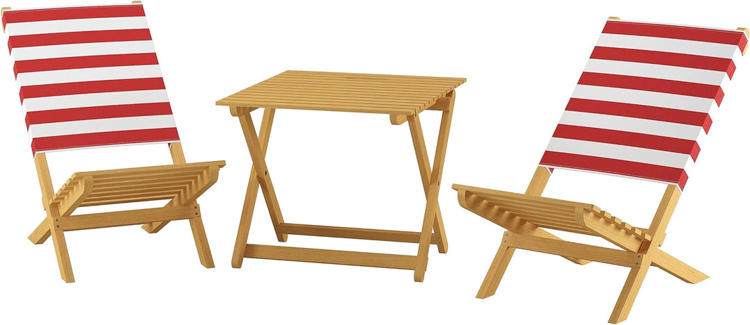 Erst-Holz Klappstuhl Strandstuhl Anglerstuhl Gartenstuhl Stuhl zum Zusammenstecken rot-weissem Bezug
