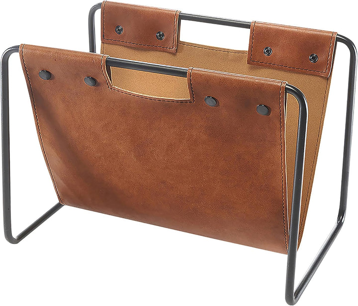 Kobolo Zeitungsständer aus Metall und Kunstleder braun 37x24x27cm 37x24x27 cm, 37x24x27 cm