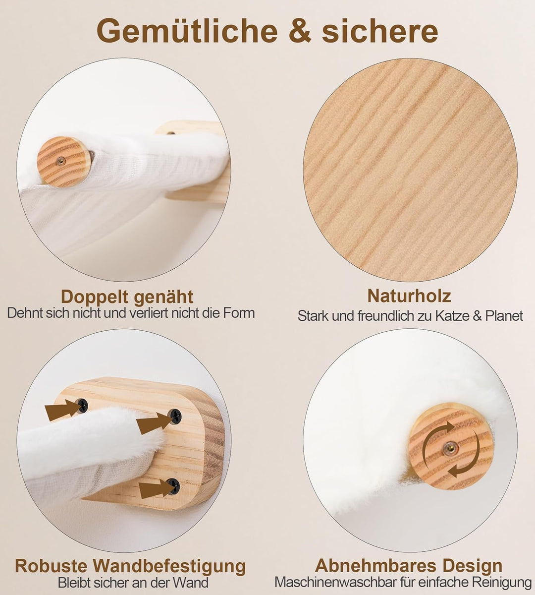 4-Teilig Kletterwand Katzen, Wandmontiertes Katzenhängematte, Katzen Kletterwand Set, Katzenbett zum