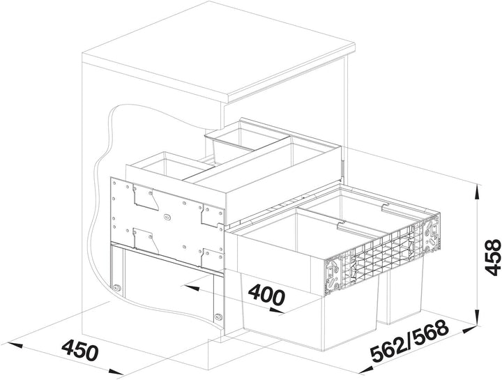 BLANCO 526208 SELECT II 60/2 Orga 60 cm Unterschrank - Mit Organisationsschublade 2 Eimer Version