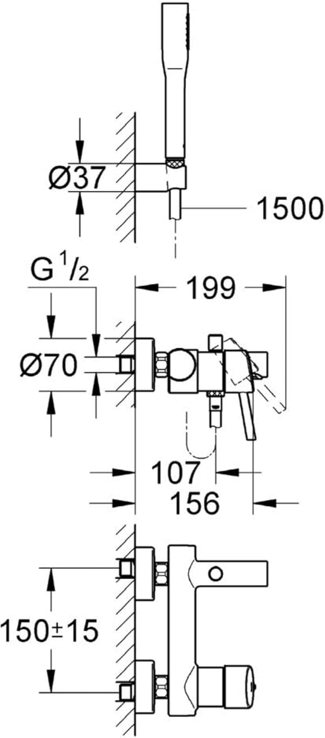 GROHE Concetto - Einhand- Wannenbatterie (mit Brausegarnitur, automatische Umstellung, Wandmontage),