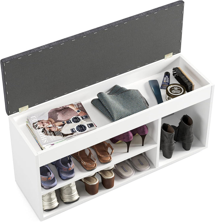 KOMTO Schuhbank mit Sitzfläche - Schuhregal Bank mit Stauraum Weiss 100 x 48 x 32 cm Schuhschrank mi