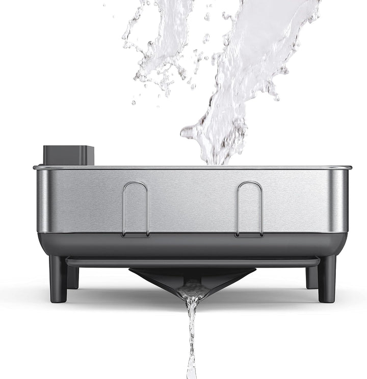 Simplehuman Geschirr-Abtropfgestell aus Edelstahl in der Farbe Grau, Masse: 39,4cm x 38cm x 19cm, KT