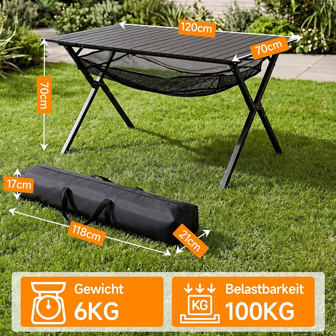 HAUSPROFI Campingtisch Klappbar 120x70x70cm Gross für 4-6 Personen, Klapptisch Aluminium 100 kg Bela