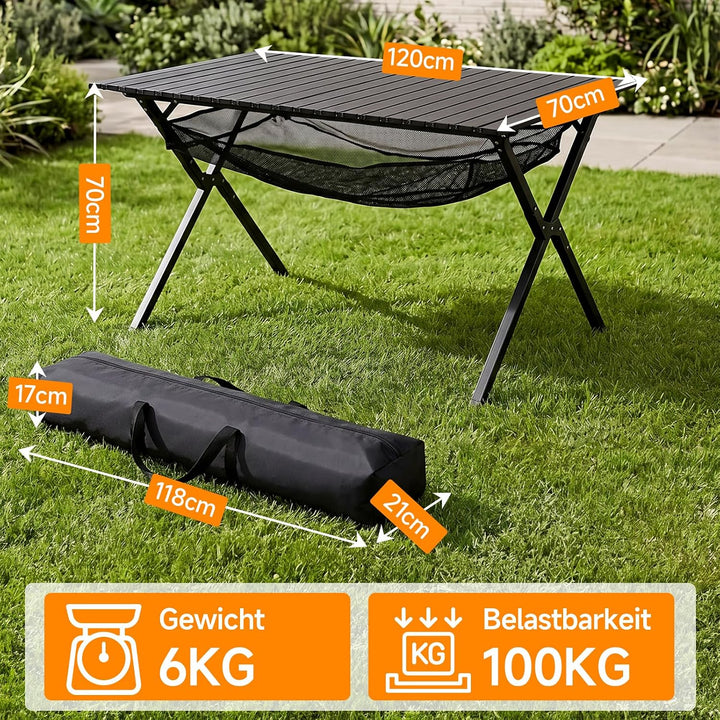 HAUSPROFI Campingtisch Klappbar 120x70x70cm Gross für 4-6 Personen, Klapptisch Aluminium 100 kg Bela