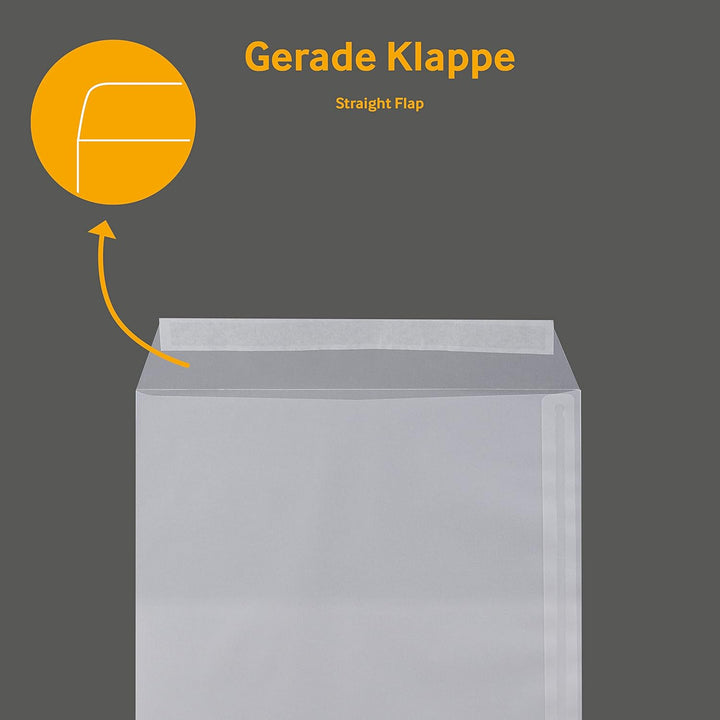 250 Stück, Transparent-Versandtaschen, DIN C4, Haftklebung mit Abziehstreifen, Gerade Klappe, 100 g/