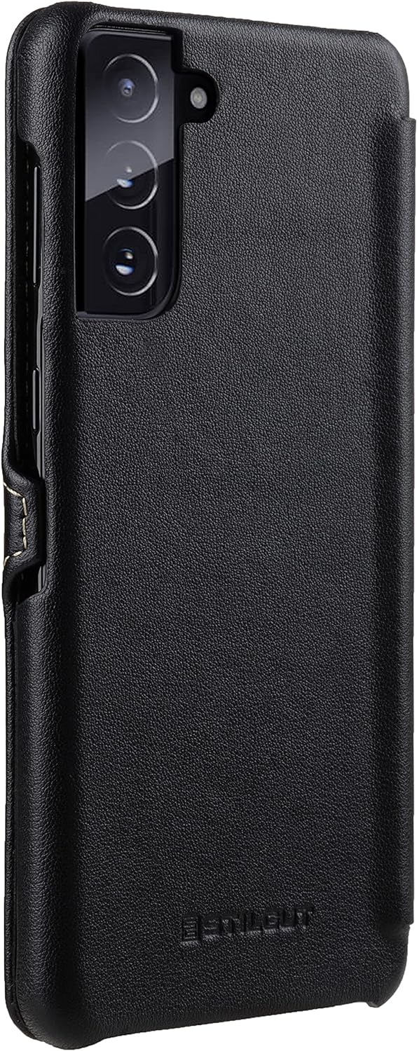 STILGUT Book Case kompatibel mit Samsung Galaxy S21 Plus 5G Hülle aus Leder mit Clip-Verschluss, Led