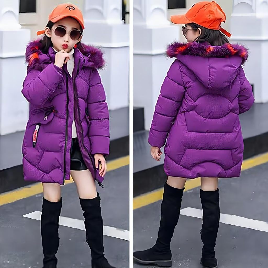 linboo Mädchen Winterjacke Kinder Wintermantel Dicke Steppjacke Lange Warme Parka Baumwolljacke Outd