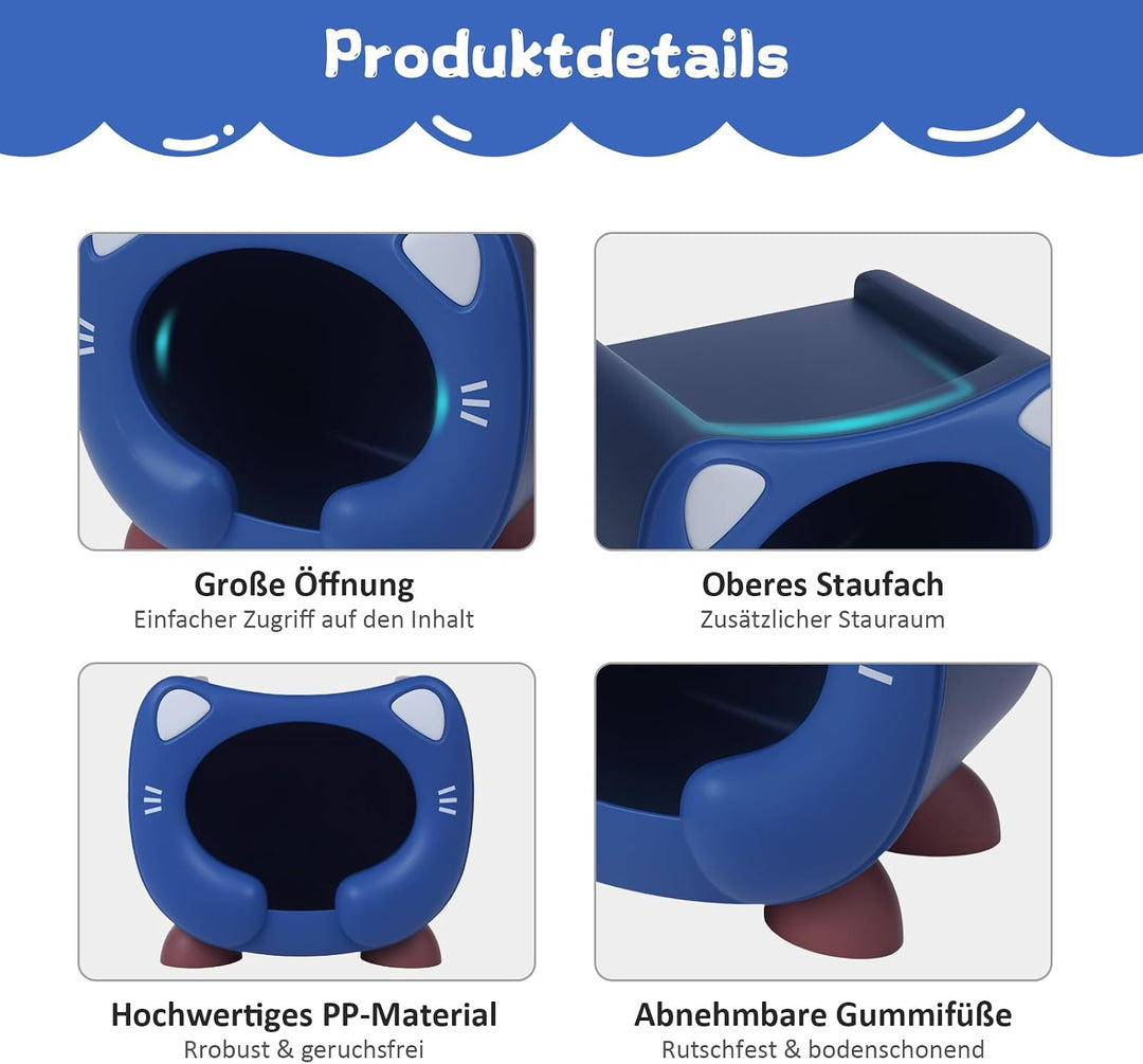 Spielzeug Aufbewahrungsbox Stapelbar Kinderzimmer Plastik Kiste Katzendesign Blau, Blau