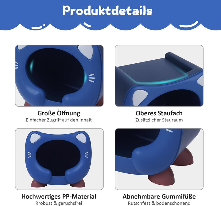 Spielzeug Aufbewahrungsbox Stapelbar Kinderzimmer Plastik Kiste Katzendesign Blau, Blau